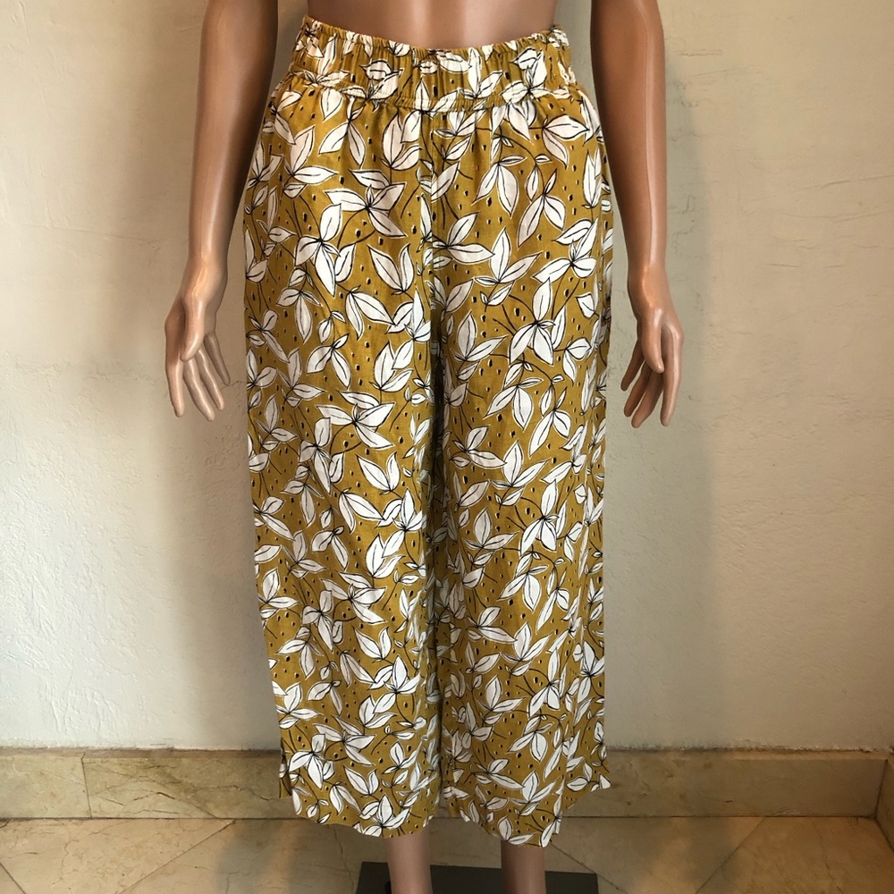 Rachel Zoe Mustard/White Floral Pants Women’s Size XS 100% Linen Bohemian Style
